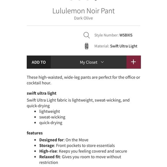 Lululemon noir wide leg belted pants Olive green 4 - Picture 3 of 10